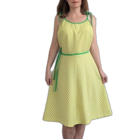 70s Yellow Chevron Striped Dress Summer Sun Vintage 13 - Picture 8 of 8